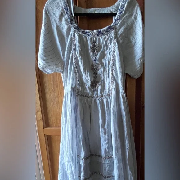 Free People pale blue gauze-cotton embellished dress - Picture 8 of 8